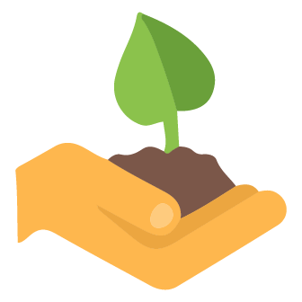 Logo of a hand holding a pile of dirt with a baby plant growing